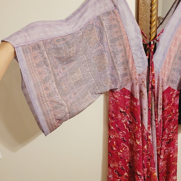 NEW Free People High Low Mini Midi Dress Pink Purple V Neck Boho Tunic - Picture 2 of 8